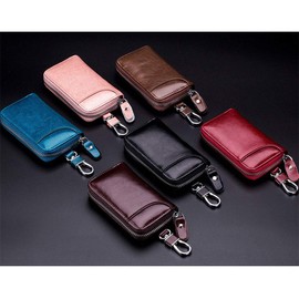 Leather Car Keychain Key Holder Key Wallet, Key Holder Wallet, Multi-Functional Zipper Key Case Wallet 6 Colors for Choice