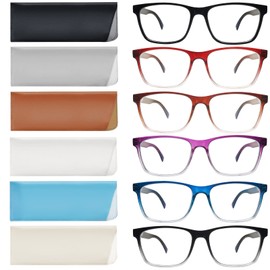 VIDEBLA 6 Pack Reading Glasses for Women Men Blue Light Blocking Spring Hinge Fashion Computer Readers with 6 Leather Case (Mix-5(6glasses 6 Holster), 1.50, multiplier_x)