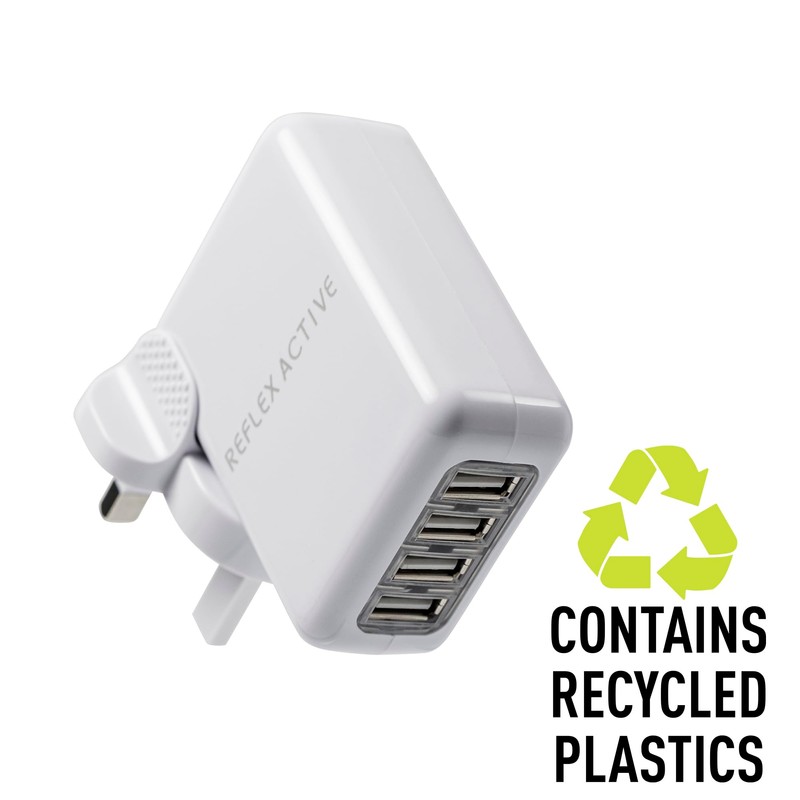 Reflex Active Multi 4 Port USB Power Plug UK/EU/US/ASIA