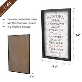 Buecasa Farmhouse Funny Kitchen Rules Sign - Rustic Country Wooden Frame Dinning Room Decorations 16x9.5 Inches Vertical