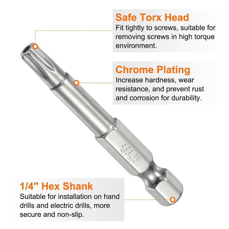 sourcing map 2pcs T27 Security Torx Bit 1/4" Hex Shank
