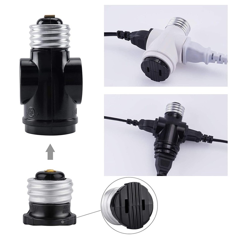 YCSSSD Light Socket to Plug Adapter, 2 Outlet Light Socket
