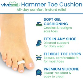 VIVEsole Hammer Toe Crest Cushion & Buttress Pad - Reduces Pressure from Calluses & Hammer Toes (Pair) - For Left & Right Feet - Toe Separator Corrector for Curled, Crooked, Curved, Overlapping Toes