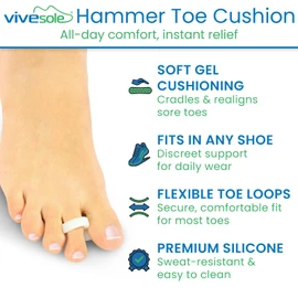 VIVEsole Hammer Toe Crest Cushion & Buttress Pad - Reduces Pressure from Calluses & Hammer Toes (Pair) - For Left & Right Feet - Toe Separator Corrector for Curled, Crooked, Curved, Overlapping Toes