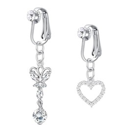 Cizme 2-3-Piece Set of Fake Navel Rings, Stainless Steel Silver Gold Navel Stripes, Perforated Navel Clip, with Butterfly Pendant, Heart-Shaped Perforated Jewellery, Stainless Steel