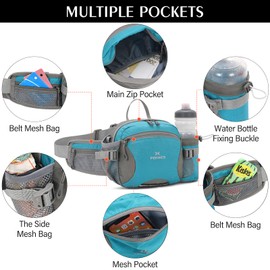 Peicees Fanny Pack with Water Bottle Holder for Men Hiking Waist Bag for Women Kids Large Pouch Fashionable for Running Cycling Sport Lumbar Hip Pack (Bottle Not Included), Blue, One Size, Hiking