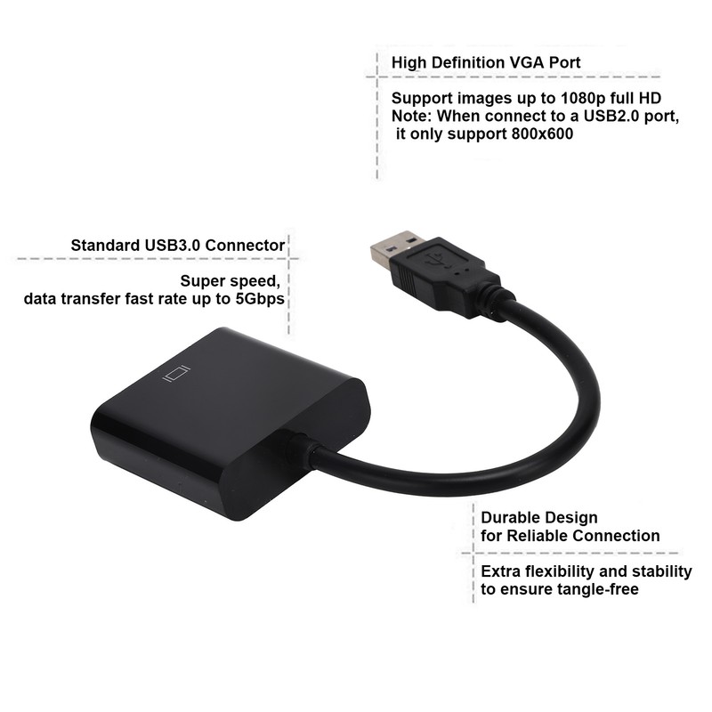 USB3.0 to VGA Converter 5Gbps HD 1080P Adapter Cable 15Pin
