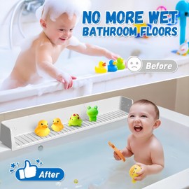 bzijaslle 31 Inch Longer Kids Bathtub Water Splash Guard, Flexible Silicone Bath Toy Tray Holder with Strong Suction Cups, No Leak, Bathroom Essentials Ledge Shelf for Toddlers Baby Kids(Green)