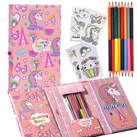 YOYTOO Unicorn Coloring Book Set with Coloring Pages & Colored Pencils, Art Supplies for Kids Ages 4-6-8, Arts Crafts Travel Coloring Kit for Girls 4 5 6 7 8 Year Old Birthday Christmas Gifts
