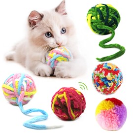 NaiHey 5 Pack Colorful Woolen Yarn Ball Cat Toy, with Bell Interactive Chasing Chewing Toys, Indoor Play Yarn Cats Molar Cotton Kitten Yarn Balls Toy