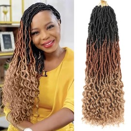 Leeven 18 Inch Ombre Color Goddess Faux Locs Crochet Hair 1B3027# Crochet Soft Locs Hair With Curly Ends 7 Packs Synthetic Bohemian Locs Crochet Braiding Hair for Women 12 Strands/Pack
