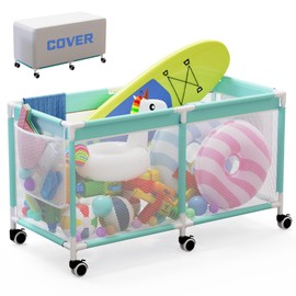 JWPEHOE 249 Gallon Large Pool Storage Bin with Cover, Heavy Duty Swimming Equipments, Mesh Rolling Pool Float Holder, Pool Storage Organizer for Noodles, Toys, Floats & Balls