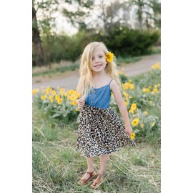 IFFEI Mommy and Me Dresses Matching Outfits Sleeveless Leopard Stitching Solid Tank Dresses Women L Blue