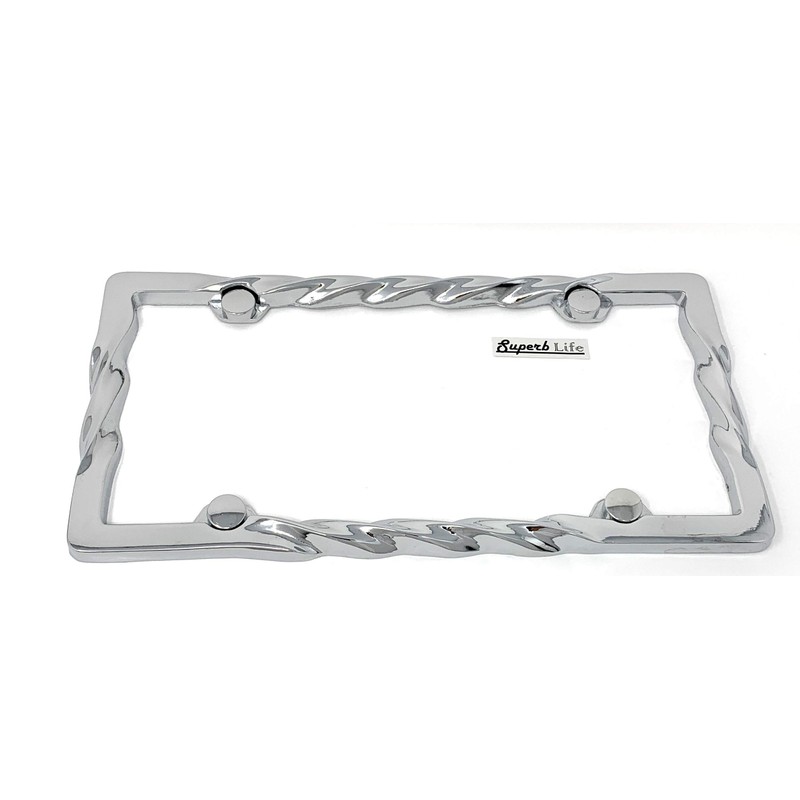 3D Curly Wave Pattern License Plate Frame Chrome Twist with