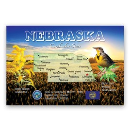 NEBRASKA MAP postcard set of 20 identical postcards. NE state map post cards. Made in USA.
