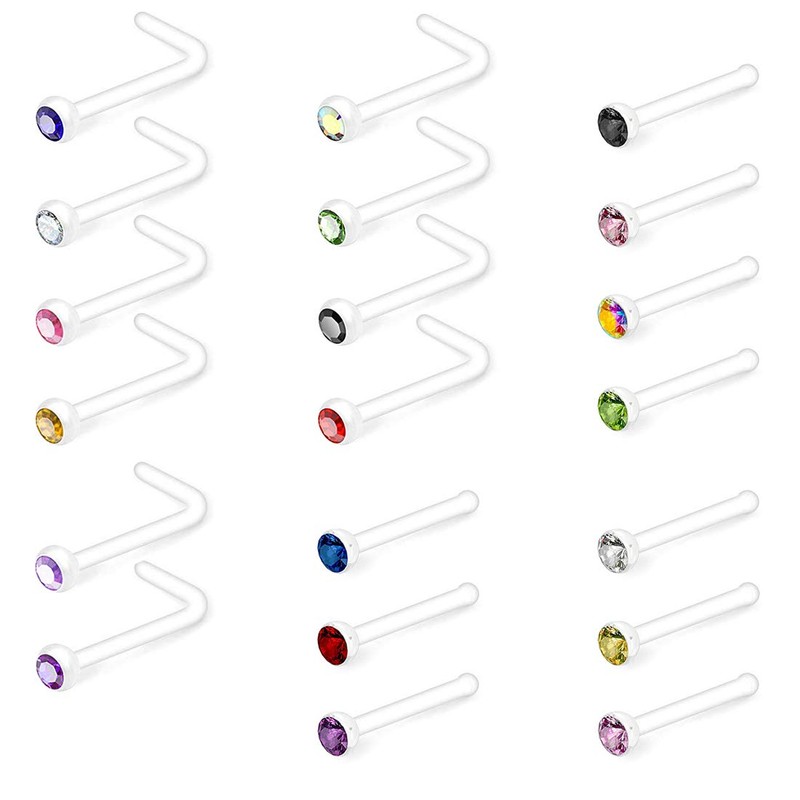 Crdifu Pack of 20 Nose Piercing Studs Retainer Nose Studs