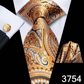 Free Shipping Men's Tie Classic Wedding Necktie and Pocket Square Cufflinks Set Solid Neck TieColor: Yellow LDSN3754