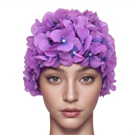 Medifier Women's Vintage Floral Leaf Retro Swimming Cap, purple