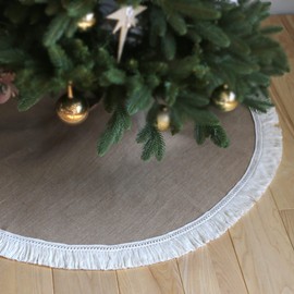 Your Magic Moment Christmas Tree Skirt 36', Burlap Christmas Tree Decorations, Christmas Tree Collar Boho Christmas Decor, Brown Christmas Ornaments (Medium)