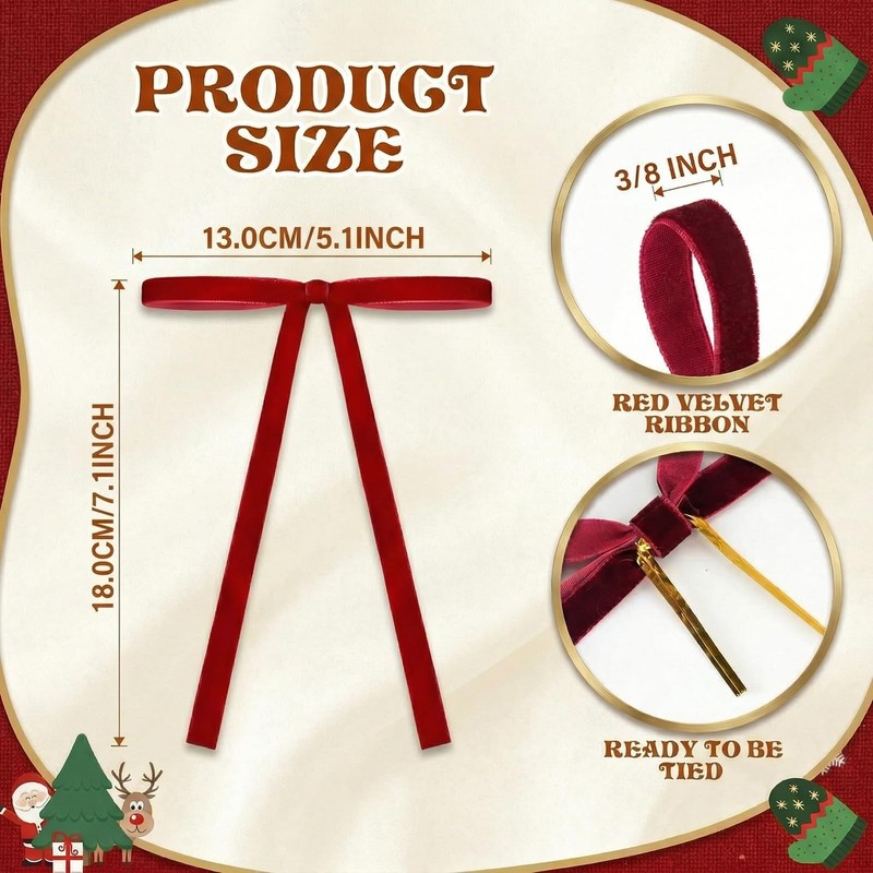 24Pcs Red Velvet Bows 5x7 Inch Pre-Tied Red Velvet Bows