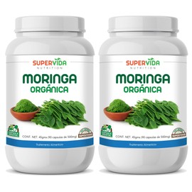Moringa Orgánica 180 Cápsulas (2 Frascos de 90 Cápsulas Vegetales de 500 mg MORINGA) | SuperVida Nutrition - Suplementos 100% Naturales