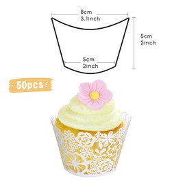GWHOLE Cupcake Wrappers 50PCS Lace Cupcake Liners Laser Cut Cupcake Cases Filigree Wedding Cupcake Papers Muffin Cups Artistic for Birthday Party Decoration (White)