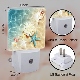 sndheke Starfish Seashells and Coral Night Light, Summer Beach Sea Water Marine Life Dusk to Dawn Plug in, 0.5w Energy Saving Sleep Friendly Night Light for Kids Boys Girls Home Decor
