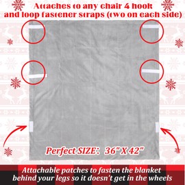 Newwiee Christmas Wheelchair Blanket with Pocket for Elderly Lightweight Soft Cozy Fleece Flannel Blanket Elk Snowflakes 36" x 42" Microfiber Holiday Wheelchair Cover for Sofa Office Knee Blanket