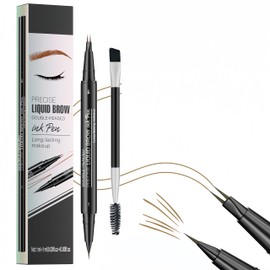 MAEPEOR Curved Eyebrow Pen 5 Colors Brow Pencil 2-in-1 Dual-Ended Microblading Eyebrow Pen with Curved Tip and Precise Brush-Tip for Natural Hair-Like Brows (01 Light Brown)