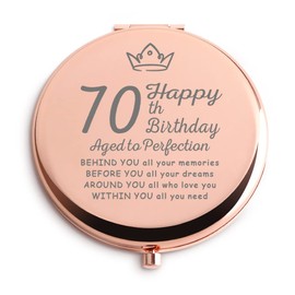 70th Birthday Ideas Rose Gold Compact Cute for Purse Travel Folding Hand Mirror for Grandma Wife Teacher Best Friend BFF 70 Birthday Gifts Women