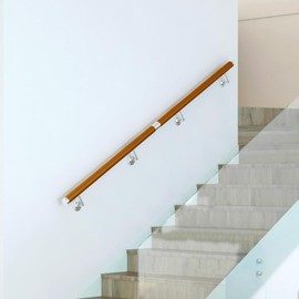 DIYHD 6.6FT Indoor Staircase Handrail,Stainless Steel Bracket Wall Mount Hand Railing,Wooden Yellow PVC Interior Handrail,Diameter 1-7/8"