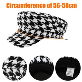Houndstooth Pattern Hat Chic Fiddler Cap for Women – Fashionable Plaid Beret, Stylish Caps, Black and White Cap, French Summer Cabbie, Baker Boy Fall Chic Fiddler Print Visor Berets for Ladies, Brown,