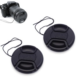 2 pcs Universal Camera Lens Front Caps 55mm with Secure String, Top One Tech Centre Pinch Snap-Clips Snap-On Design Protective Front Cover Lid Replacement DSLR Camera Film Camera