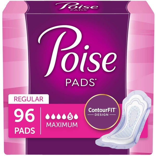 Poise Incontinence Pads for Women, Maximum Absorbency, Regular Length, 96 Count, Item_name (Packs of 48)