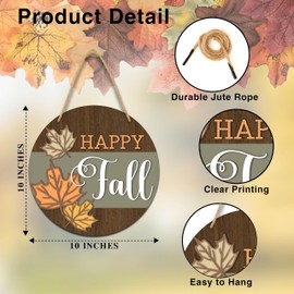 Beshoul Welcome Sign for Front Door, Happy Autumn Door Sign Decor, 10" Fall Round Wood Sign Hanging for Outdoor Farmhouse Garden Porch Home - A06