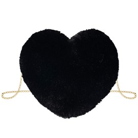 TAXTYHRE Plush Shoulder Bag, Heart Plush Bag, Cute Fluffy Crossbody Bag, Plush Bag for Women and Girls, for Daily Outdoor Travel, Valentine's Day, Birthday Gift (Black)