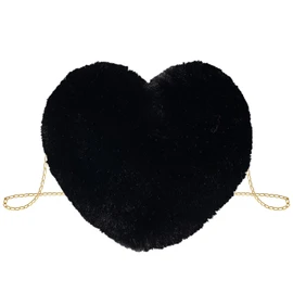 TAXTYHRE Plush Shoulder Bag, Heart Plush Bag, Cute Fluffy Crossbody Bag, Plush Bag for Women and Girls, for Daily Outdoor Travel, Valentine's Day, Birthday Gift (Black)