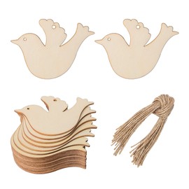 Unfinished The Peace Dove Shape Wooden Tag Hanging Wood Cutout Slices Wooden Tags with Twine for Christmas Thanksgiving Day Holiday Wedding Birthday Party Decoration 20 Pcs
