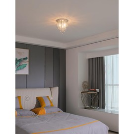 Surpars House Ceiling Light, Mini Chandelier, Silver Crystal Ceiling Lighting Fixture for Living Room,Bedroom,Dining Room,Kitchen,Office, Hallway (Contemporary)