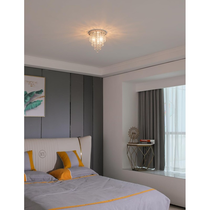 Surpars House Ceiling Light, Mini Chandelier, Silver Crystal Ceiling Lighting