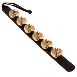 Nohma 6-Bell Leather Strap - Arctic Sleigh Bells Door Hanger for Dog Training & Puppy Behavior - Amish Handmade Quality (Black - Brass Bells)