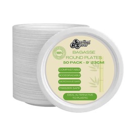 SterlingSaver Super Strong Paper Plates - White Disposable Bagasse Plates - Biodegradable and Compostable - 10 inch - 50 Pack - Perfect for Everyday, BBQ'S,and Parties (9 Inch 100 Plates)