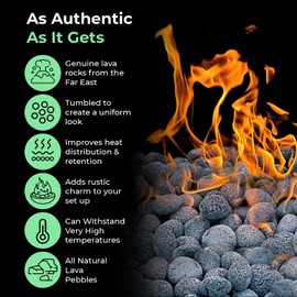 Premium Pebbles Black Lava Rocks for Fire Pit - 3 to 5 inch 20 lbs - Gas Fireplace Rocks - Black Lava Rock for Propane Fire Pit - Decorative Lava Stone Volcanic Rock for Outdoor & Indoor Gas Fireplace
