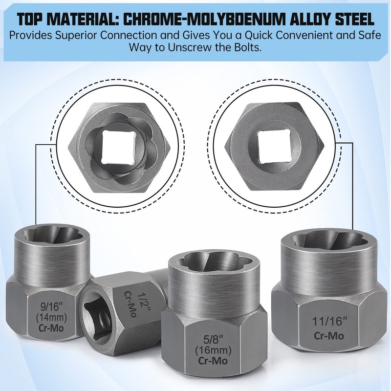 XEWEA 14PCS Bolt Extractor Set, 3/8" Drive Impact Stripped Bolt