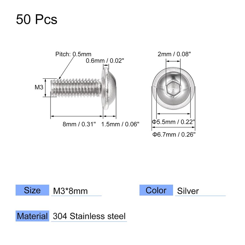 sourcing map Pack of 50 hexagon socket screws with flange
