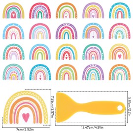Whaline 20Pcs Boho Rainbow Bathroom Non Slip Stickers Waterproof Anti Slip Bathtub Treads with Scraper Watercolor Appliques Bathroom Decorative Adhesive Decals for Shower Tubs
