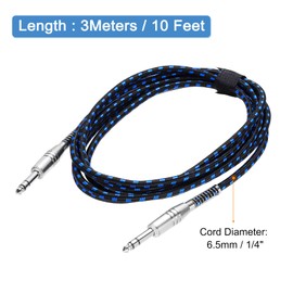 QUARKZMAN Guitar Instrument Cable, 10 Feet 1/4 Inch to 1/4 Inch Straight to Straight Angle Electric Guitar Jack Cable for Guitar Bass, Black Blue