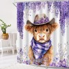 UPUMKSK Cute Highland Cow Shower Curtain Purple Flower, 70x70 Inch