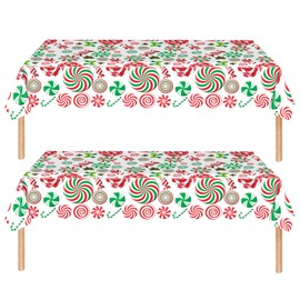 2Pcs 137*274cm Christmas Disposable Tablecloth Decorations for Christmas,Swirl Peppermint Candy Cane Tablecloth Party Table Covers Dining Tablecover for Indoor or Outdoor Birthday,Xmas Picnic Party