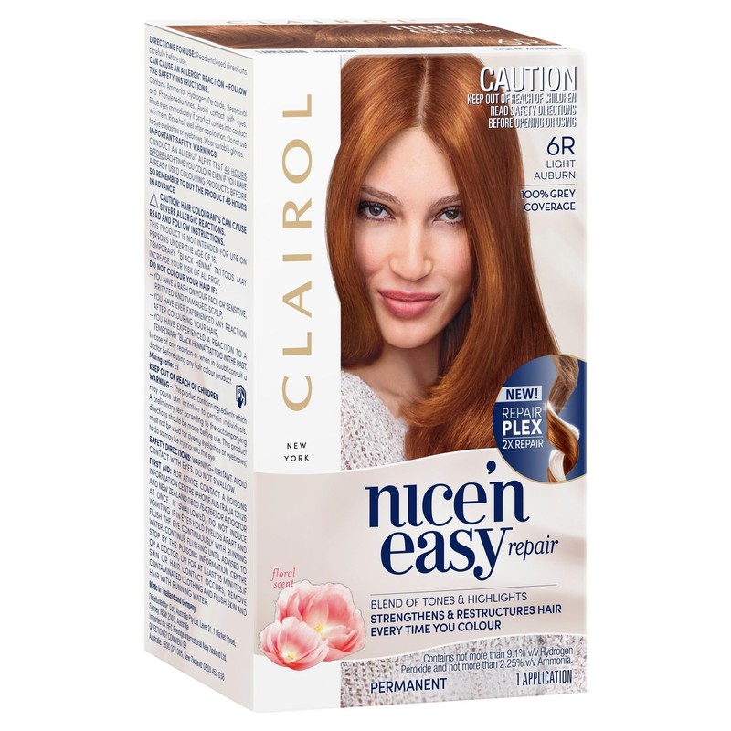 Clairol Nice'n Easy Repair Permanent Hair Colour, 6R Light Auburn,